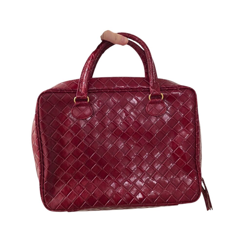 Estee Lauder Red‎ Leather Quilted Rectangular Classic Makeup Cosmetics Bag